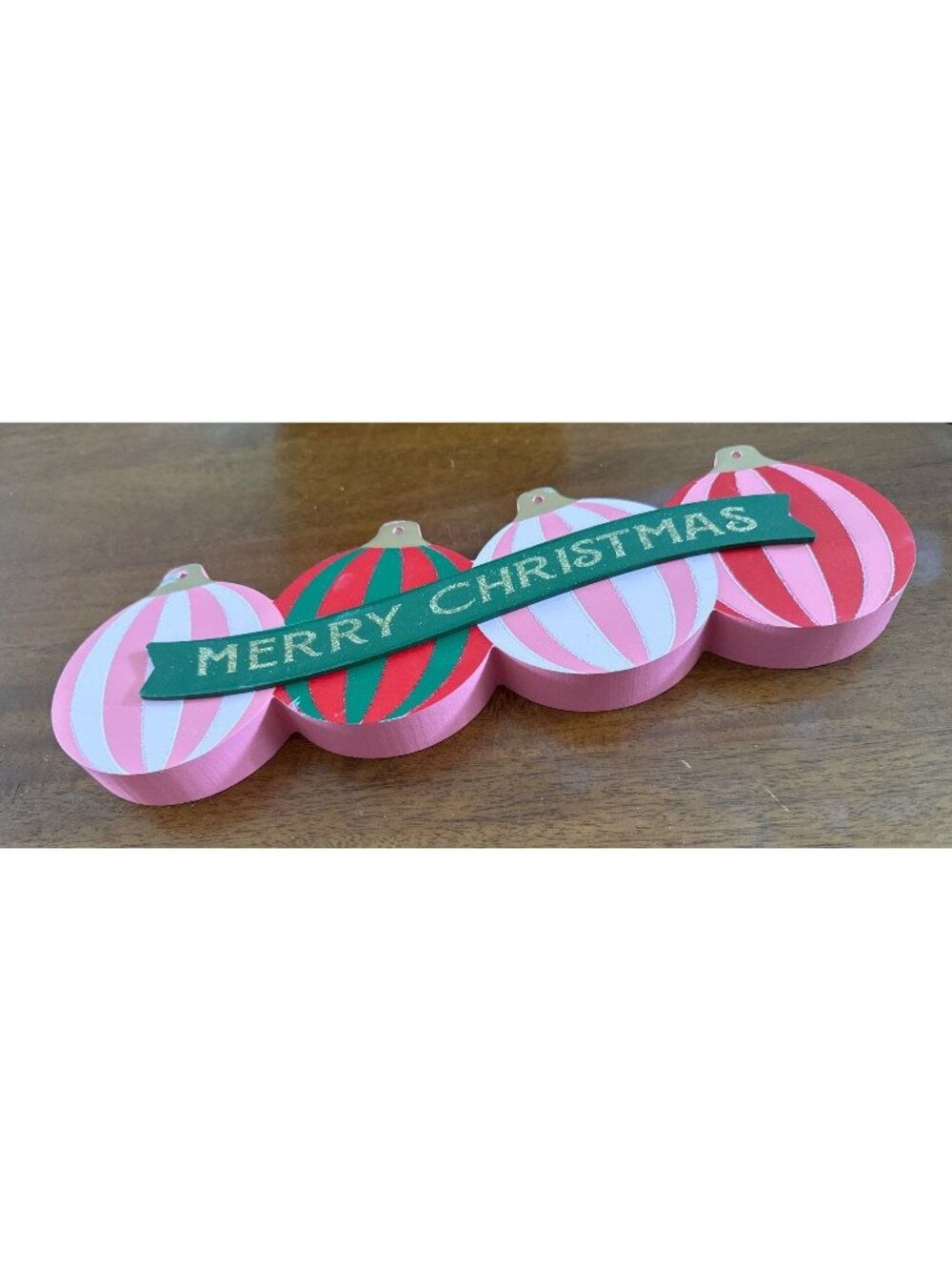 Merry Christmas Wooden Ornament Wall Decor With Glitter Accents - Pink & Red Str
